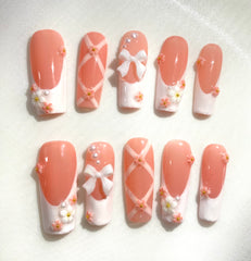 Pink French tip flowers